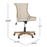 Noble House Coulee Contemporary Fabric Upholstered Roll Back Swivel Office Chair, Beige and Natural