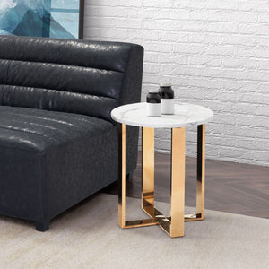 Zuo Modern Atlas Composite Stone, Stainless Steel Modern Commercial Grade End Table White, Gold Composite Stone, Stainless Steel
