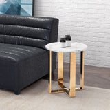 Zuo Modern Atlas Composite Stone, Stainless Steel Modern Commercial Grade End Table White, Gold Composite Stone, Stainless Steel