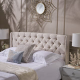 Lidia Contemporary Full/Queen Tufted WIngback Fabric Headboard, Beige and Black Noble House