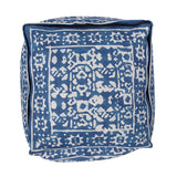 Noble House Isleta Contemporary Fabric Cube Pouf, Blue and White