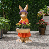 Rafter Outdoor Rabbit Garden Statue, Brown and Orange Noble House