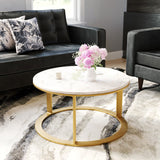 English Elm EE2700 Marble, MDF, Aluminum Modern Commercial Grade Coffee Table White, Gold Marble, MDF, Aluminum