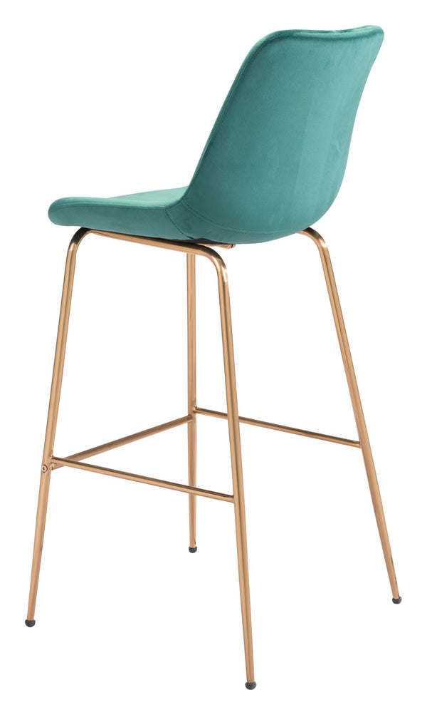 Zuo Modern Tony 100% Polyester, Plywood, Steel Modern Commercial Grade Barstool Green, Gold 100% Polyester, Plywood, Steel