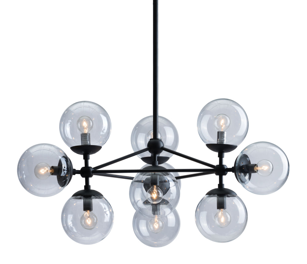 Zuo Modern Belfast Steel, Glass Modern Commercial Grade Ceiling Lamp Black, Clear Steel, Glass