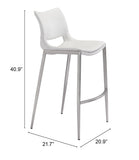 Zuo Modern Ace 100% Polyurethane, Plywood, Stainless Steel Modern Commercial Grade Barstool Set - Set of 2 White, Silver 100% Polyurethane, Plywood, Stainless Steel