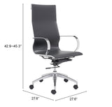 Zuo Modern Glider 100% Polyurethane, Plywood, Steel, Aluminum Alloy Modern Commercial Grade High Back Office Chair Black, Silver 100% Polyurethane, Plywood, Steel, Aluminum Alloy