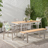 Noble House Mora Outdoor 6 Piece Aluminum Dining Set, Natural and Silver