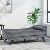 Cagle Mid-Century Modern Fabric Chaise Lounge, Gray and Dark Brown Noble House
