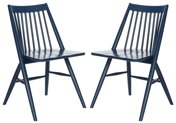 Safavieh - Set of 2 - Wren Dining Chair 19"H Spindle Navy NC Coating Rubberwood DCH1000E-SET2 889048270558