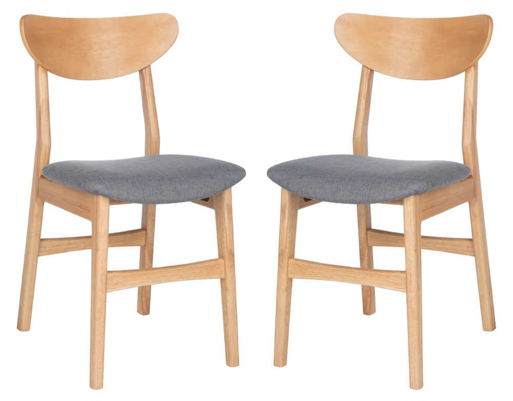 Safavieh - Set of 2 - Lucca Retro Dining Chair Natural / Grey Wood/Fabric DCH1001B-SET2 889048654891
