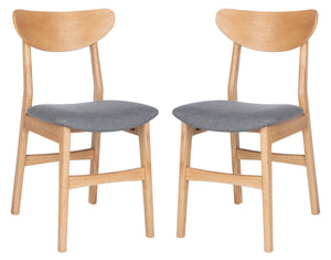 Safavieh - Set of 2 - Lucca Retro Dining Chair Natural / Grey Wood/Fabric DCH1001B-SET2 889048654891