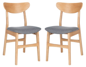 Safavieh - Set of 2 - Lucca Retro Dining Chair Natural / Grey Wood/Fabric DCH1001B-SET2 889048654891