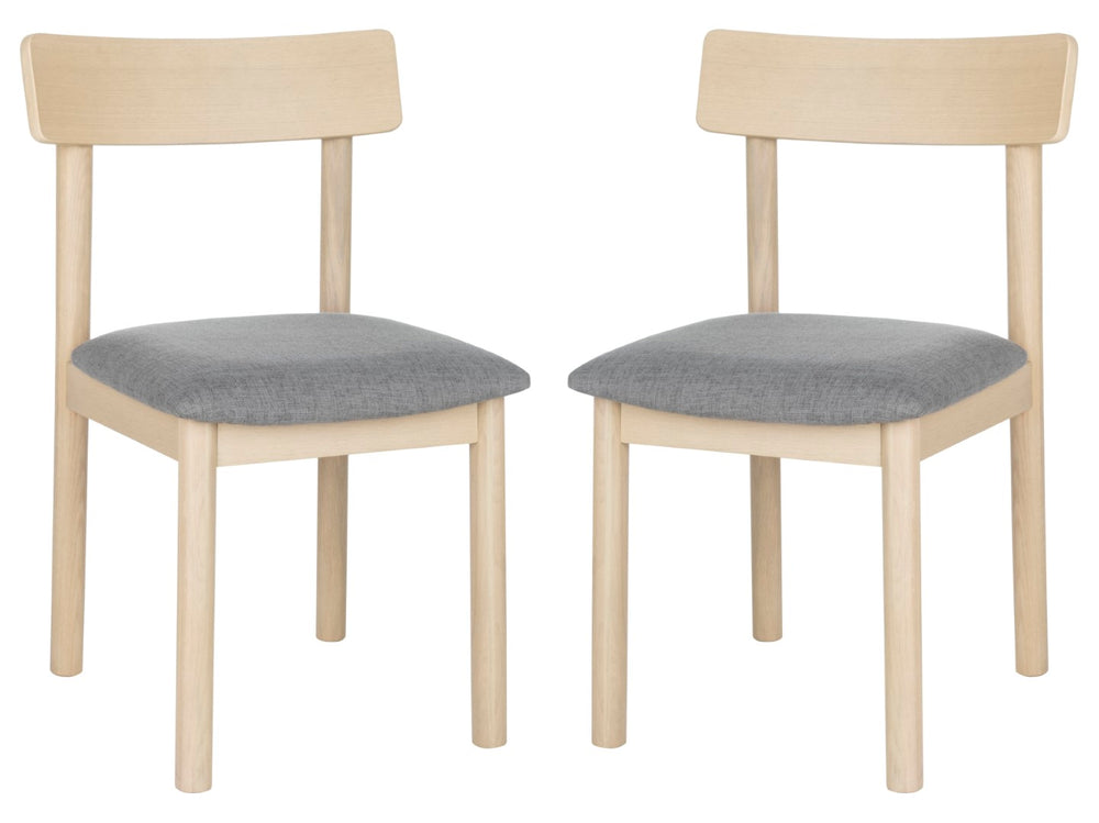 Safavieh - Set of 2 - Lizette Retro Dining Chair White Oak / Grey Wood/Fabric DCH1002A-SET2 889048654976