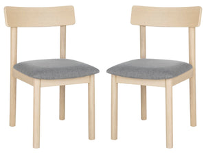 Safavieh - Set of 2 - Lizette Retro Dining Chair White Oak / Grey Wood/Fabric DCH1002A-SET2 889048654976