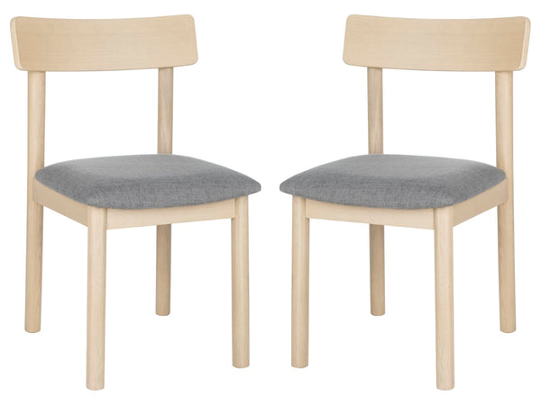 Safavieh - Set of 2 - Lizette Retro Dining Chair White Oak / Grey Wood/Fabric DCH1002A-SET2 889048654976