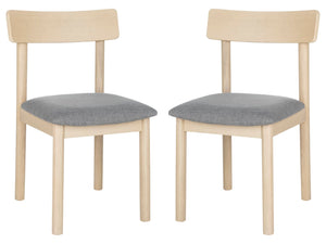Safavieh - Set of 2 - Lizette Retro Dining Chair White Oak / Grey Wood/Fabric DCH1002A-SET2 889048654976