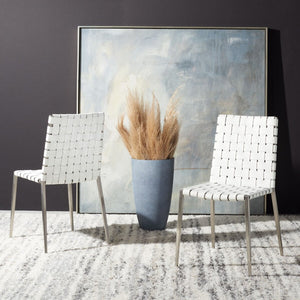 Rayne Woven Dining Chair White / Silver Metal DCH3006C-SET2