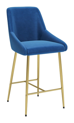 Zuo Modern Madelaine 100% Polyester, Plywood, Steel Modern Commercial Grade Counter Stool Navy, Gold 100% Polyester, Plywood, Steel