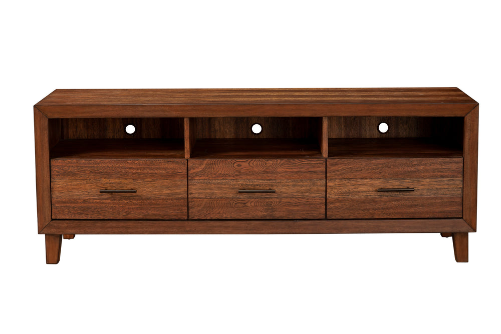 Trinidad TV Console in Toffee - Stylish Mahogany with Dovetail Drawers & Open Shelves for Storage