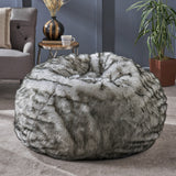 Lyndel Modern 3 Foot Faux Fur Bean Bag (Cover Only), White and Gray Noble House