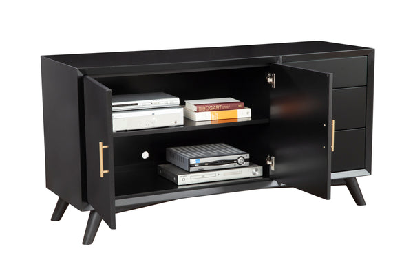 Alpine Furniture Flynn Sideboard, Black 966BLK-64 Black Mahogany Solids & Okoume Veneer 58 x 19 x 30