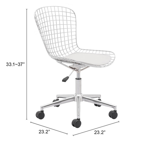 Zuo Modern Wire 100% Polyurethane, Steel Modern Commercial Grade Office Chair Chrome, White 100% Polyurethane, Steel