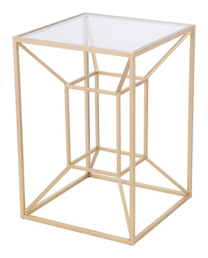 Zuo Modern Canyon Tempered Glass, Steel Glam Commercial Grade Side Table Gold, Clear Tempered Glass, Steel