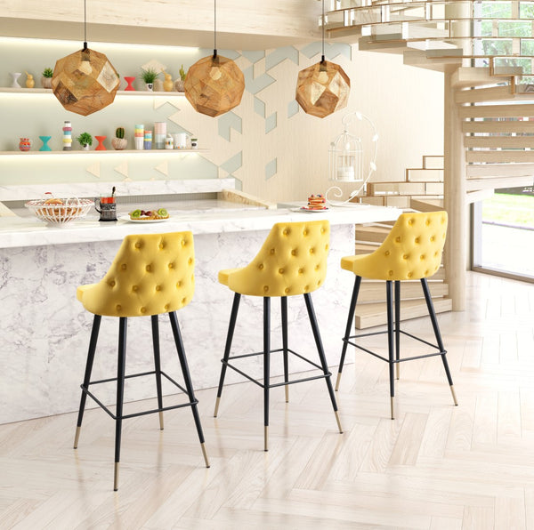 Zuo Modern Piccolo 100% Polyester, Plywood, Steel Modern Commercial Grade Barstool Yellow, Black, Gold 100% Polyester, Plywood, Steel