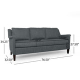 Dupont Contemporary 3 Seater Fabric Sofa, Charcoal and Espresso Noble House