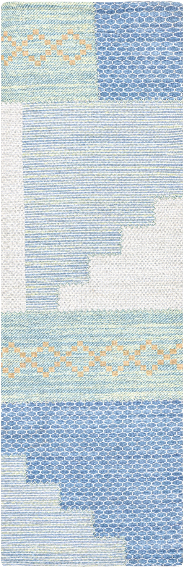 Didim DDM-2301 Global Viscose, Polyester, Cotton Rug DDM2301-268 Denim, Mint, Peach, Moss, Sage, Cream, White, Dark Blue, Ice Blue 50% Viscose, 40% Polyester, 10% Cotton 2'6" x 8'