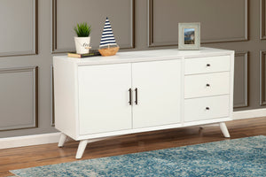 Alpine Furniture Flynn Sideboard, White 966-W-64 White Mahogany Solids & Okoume Veneer 58 x 19 x 30