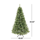 7-foot Cashmere Pine and Mixed Needles Pre-Lit Multi-Color LED Hinged Artificial Christmas Tree with Snow and Glitter Branches and Frosted Pinecones