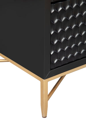 Black Pearl Dresser - Contemporary 7-Drawer Storage with Textured Fronts & Gold Accents for Elegance