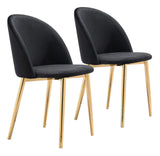 Zuo Modern Cozy 100% Polyester, Plywood, Steel Modern Commercial Grade Dining Chair Set - Set of 2 Black, Gold 100% Polyester, Plywood, Steel