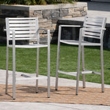 Noble House Cape Coral Outdoor Silver Rust-Proof Aluminum 29.50 Inch Barstools (Set of 2)
