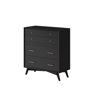 Alpine Furniture Flynn Mid Century Modern 4 Drawer Multifunction Chest w/Pull Out Tray, Black 966BLK-05 Black Mahogany Solids & Okoume Veneer 38 x 18 x 43