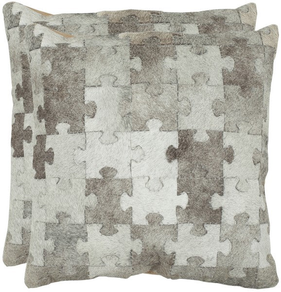 Safavieh - Set of 2 - Mason Pillow Cowhide 18" Multi and Grey Poly Suede Hidden Zipper Feather DEC206A-1818-SET2 683726655206