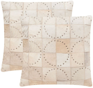 Safavieh - Set of 2 - Phoebe Pillow Cowhide 14" x 20" White and Silver Poly Suede Hidden Zipper Feather DEC214A-1420-SET2 683726681618