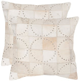 Safavieh - Set of 2 - Phoebe Pillow Cowhide 14" x 20" White and Silver Poly Suede Hidden Zipper Feather DEC214A-1420-SET2 683726681618