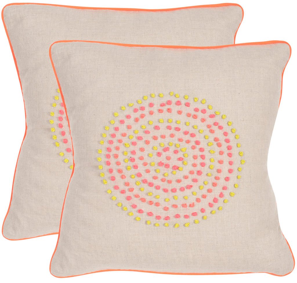 Safavieh - Set of 2 - Love Knots Pillow Embroidered Linen 20" Neon Rainbow Button Closure Feather DEC312A-2020-SET2 889048002852