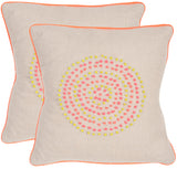 Safavieh - Set of 2 - Love Knots Pillow Embroidered Linen 20" Neon Rainbow Button Closure Feather DEC312A-2020-SET2 889048002852