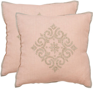 Safavieh - Set of 2 - Isola Pillow Embroidered Linen 20" Petal Hidden Zipper Feather DEC317A-2020-SET2 889048002913