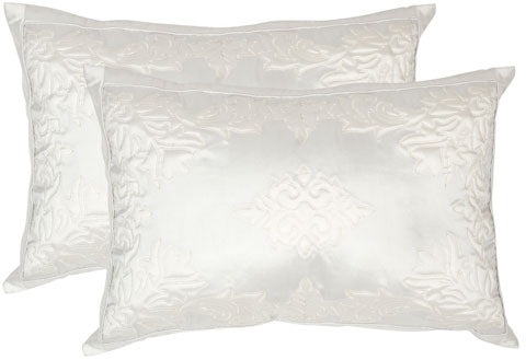 Safavieh - Set of 2 - Medallion Pillow Quilted Textures Weaves 12" x 20" White Poly Dupion Hidden Zipper Feather DEC454A-1220-SET2 889048008731