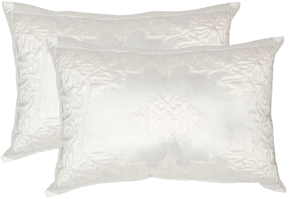 Safavieh - Set of 2 - Medallion Pillow Quilted Textures Weaves 12" x 20" White Poly Dupion Hidden Zipper Feather DEC454A-1220-SET2 889048008731