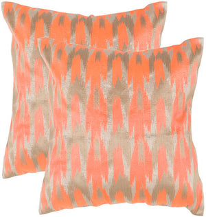 Safavieh - Set of 2 - Boho Chic Pillow Embroidered 20" Neon Tangerine Poly Dupion Hidden Zipper Feather DEC455A-2020-SET2 889048008236
