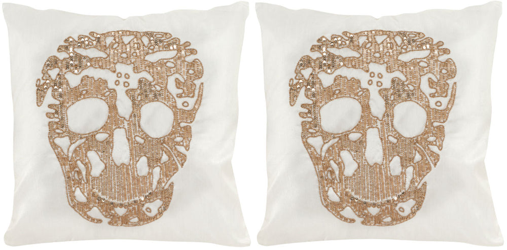 Safavieh Punk Skull  Pillow -Set Of 2 Gold Cotton Sateen DEC460A-1818-SET2