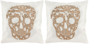 Safavieh Punk Skull  Pillow -Set Of 2 Gold Cotton Sateen DEC460A-1818-SET2
