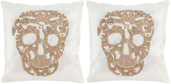 Safavieh Punk Skull  Pillow -Set Of 2 Gold Cotton Sateen DEC460A-1818-SET2