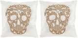 Safavieh Punk Skull  Pillow -Set Of 2 Gold Cotton Sateen DEC460A-1818-SET2